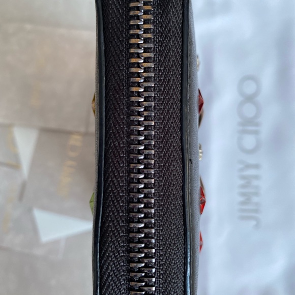 AUTHENTIC JIMMY CHOO ZIPPER LONG WALLET BLACK LEATHER - Picture 10 of 16